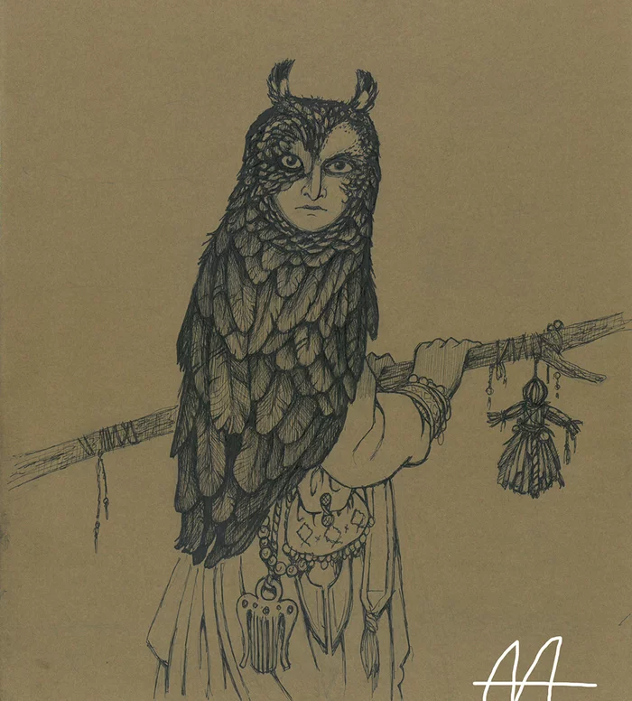 First post with old art - My, Traditional art, Drawing, Owl, Witches, 