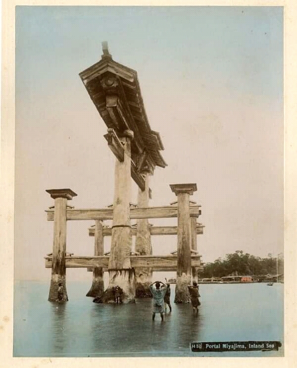 Miyajima.Torii at Itsukushima Shrine - Japan, Torii, The photo, Old photo, Monument