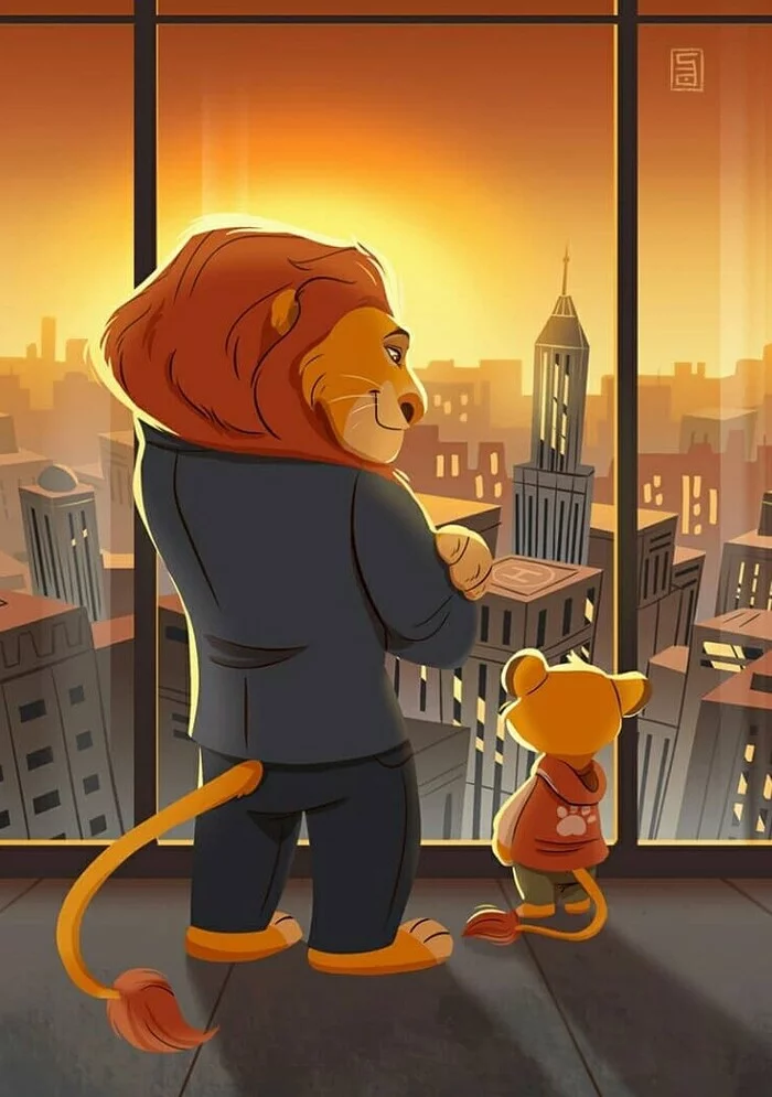 Father and son - Zootopia, The lion king, Furry, Art, Furry lion, Simba, Crossover, 
