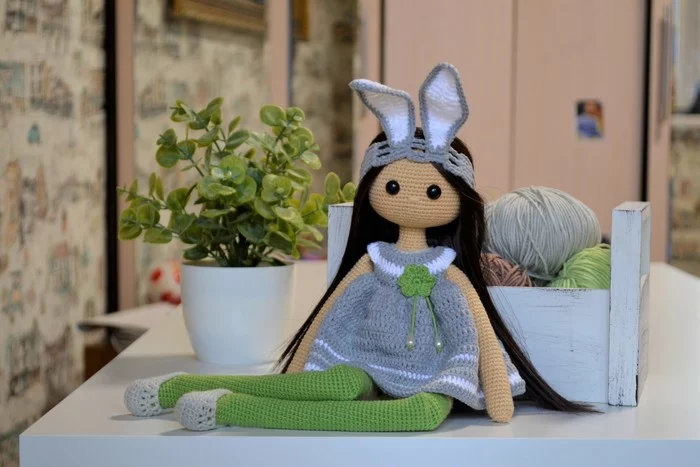 Knitted bunny doll - My, Doll, Crochet, Tilde, Amigurumi, Knitted toys, Interior doll, Longpost, 