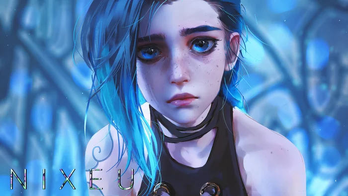 Blue Eyes - Рисунок, League of Legends, Arcane, Jinx, Девушки, Nixeu, Арт, 