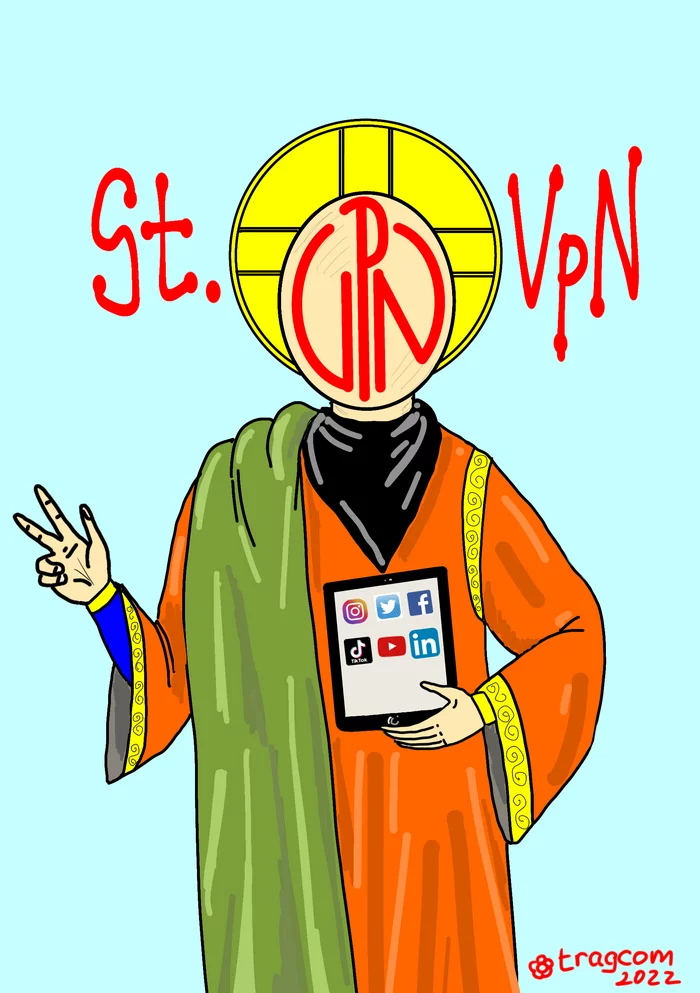 Holy VPN - My, VPN, Social networks, Blocking, Bypass locks, IT humor, Strange humor, Subtle humor, Caricature, 