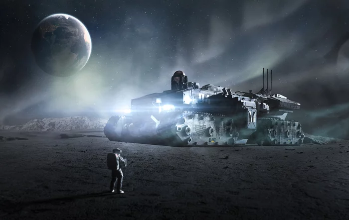 The Big Cat on the Moon - Cyberpunk, Cosmonautics, Planet, My, Render, Space, 3D, NASA, moon, Science fiction, Fantasy, Astronaut, Art, Concept Art