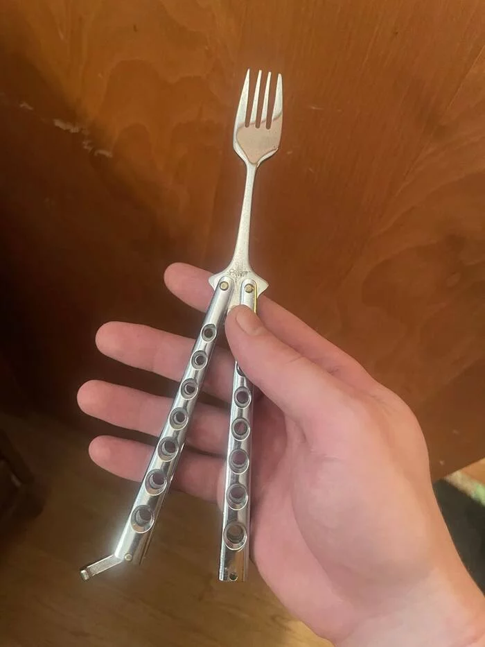 When a girl says that she likes risky guys, you can effectively get this: - Fork, Butterfly Knife, Cutlery, 