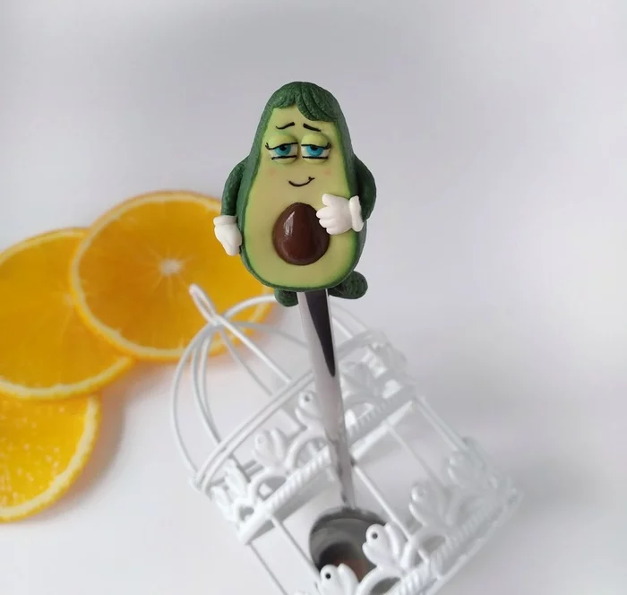 I will only speak in the presence of my AVOCADO! decor spoon with polymer clay - My, Лепка, Polymer clay, Avocado, Hobby, Creation, Art, Decor, Needlework without process, Green, Humor, Milota, A spoon, Longpost