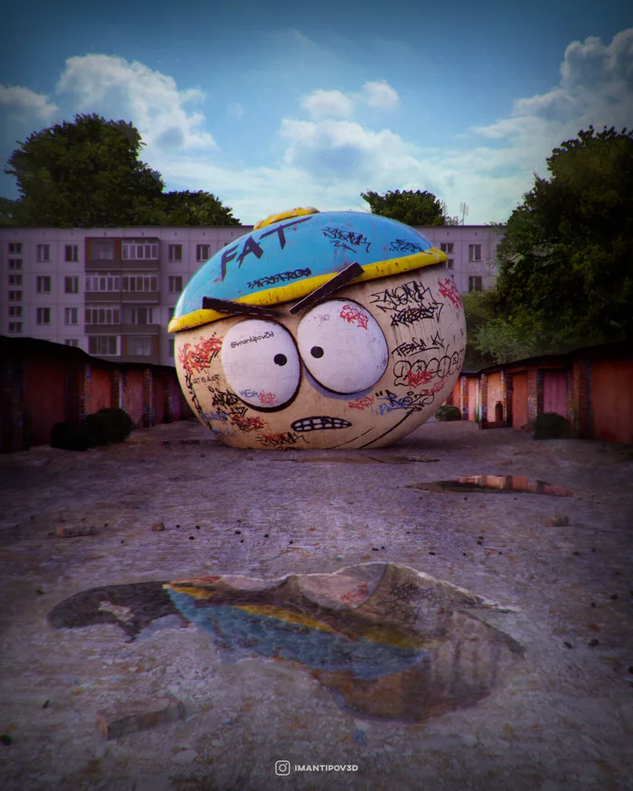 They killed Cartman! - Art, Artist, Cartoons, Illustrations, Painting, South park, Eric Cartman, Panel house, Outskirts, Provinces, They killed Kenny., Kenny McCormick, The Simpsons, Adult swim, 2x2, Cartoon network, Characters (edit), Blender, 3D modeling, 