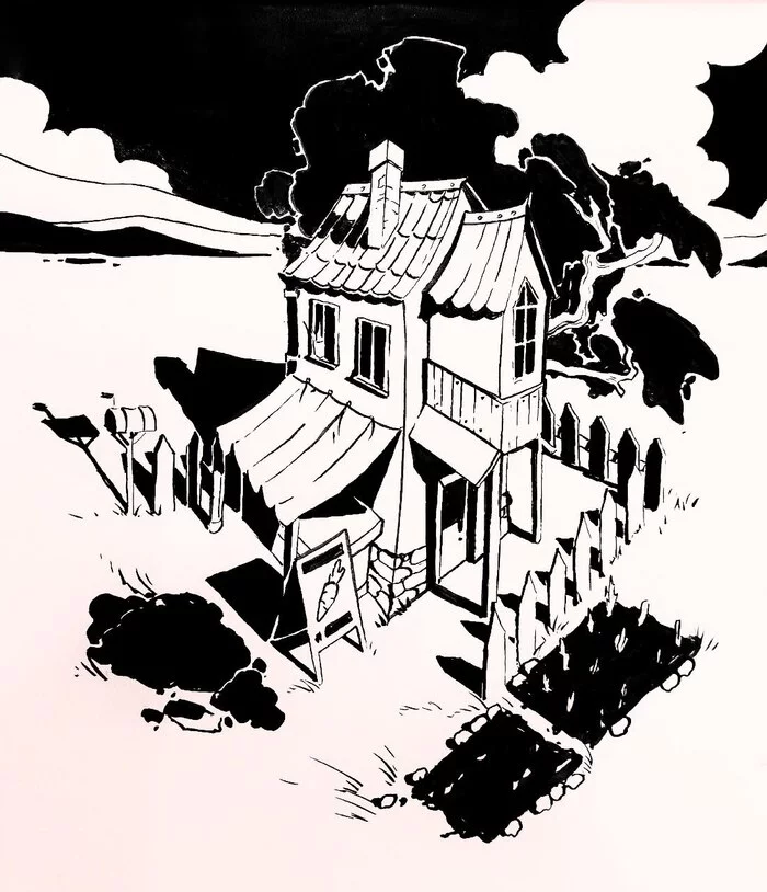 House and carrots - My, Art, Creation, Drawing, Traditional art, Illustrations, Black and white, 