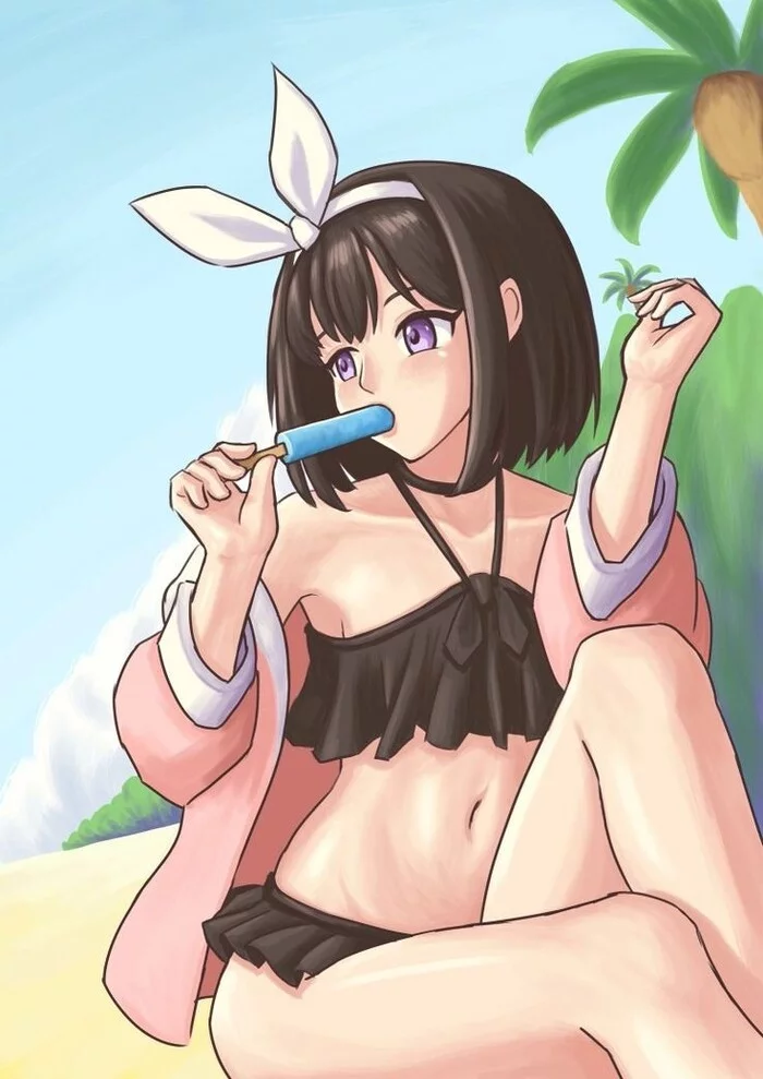 Mashiro with ice cream - My, Art, Drawing, Anime art, Anime, Game art, Blue archive