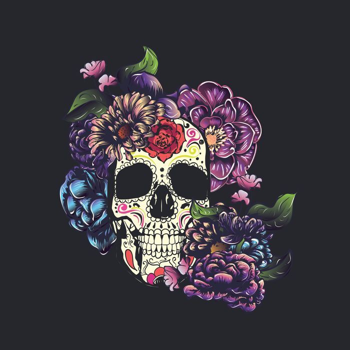 Sugar skull with flowers - My, Vector, Vectorart, Sugar skull, Calavera, Flowers, Digital, Hipster, Design, 