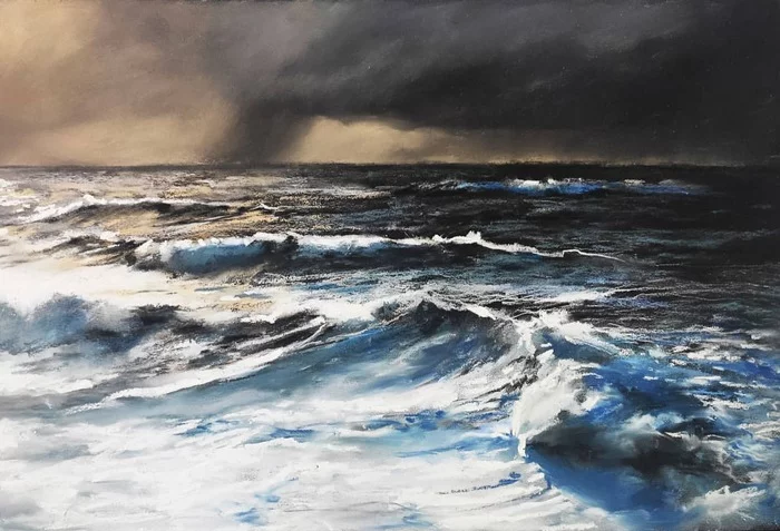 Storm at sea - My, Drawing, Painting, Pastel, Dry pastel, Sea, Art, Speed ??painting, Video, 