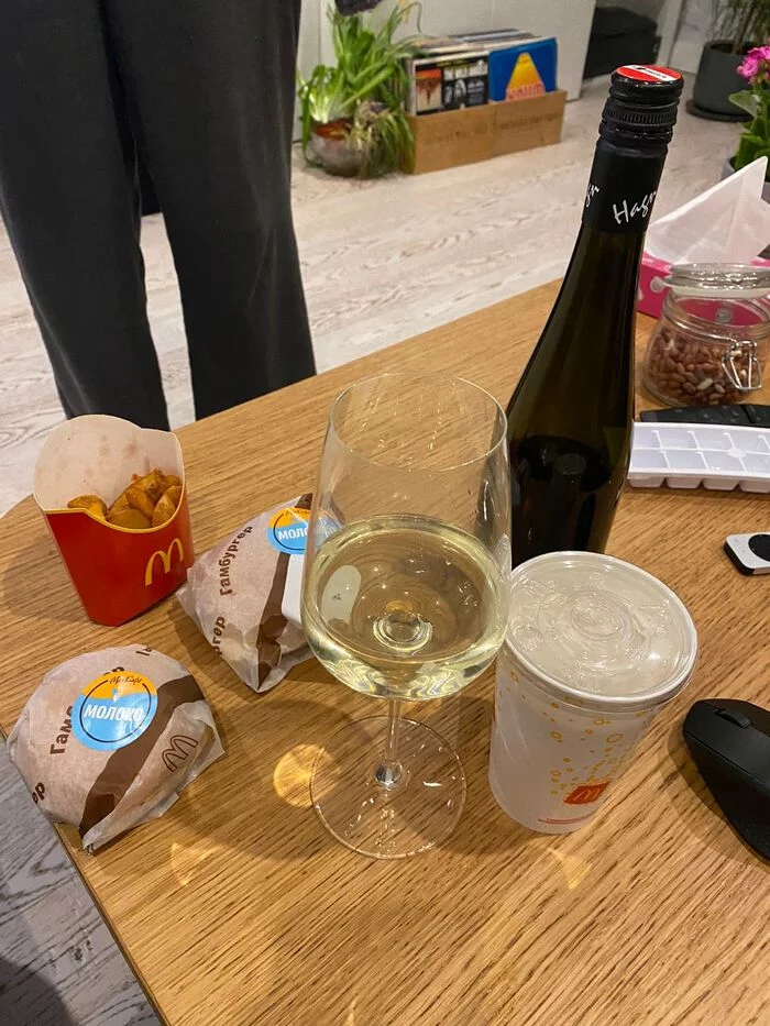 When you just opened a bottle of sparkling wine and suddenly found out, McDuck is working today for the last day. - A sparkling wine, McDonald's, Humor, 