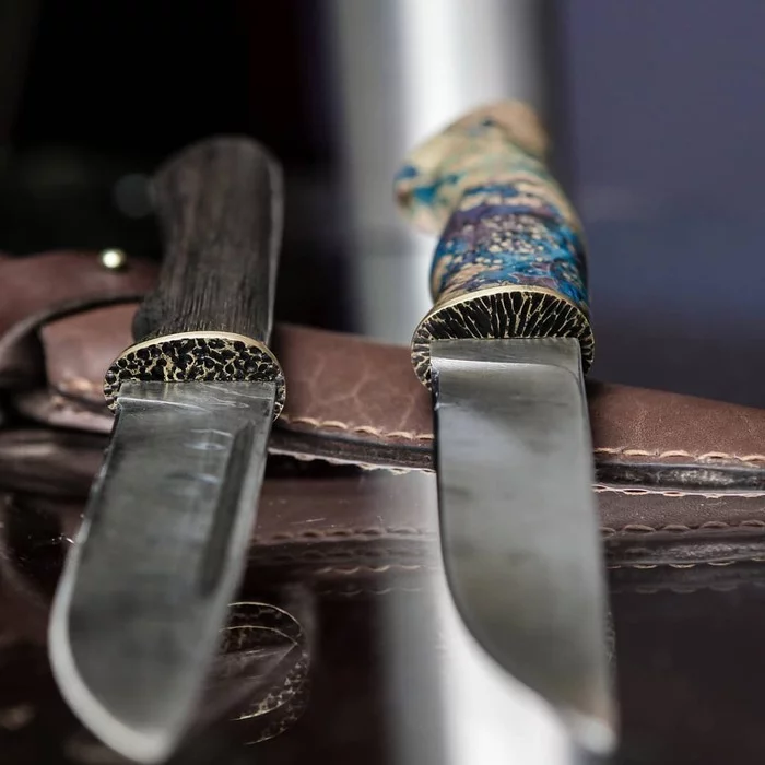 6 years ago made the first knives ''Day and Night'' - My, Needlework without process, Damascus Steel, Morainic Oak, Brass, Longpost, , Knife