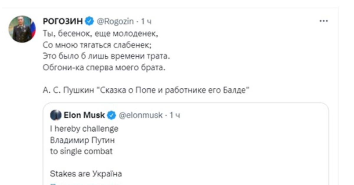 Ответил илону маску. Илон Маск вызвал Путина. Рогозин твиты Илон Маск. Твит Илона маска про Путина. Рогозин ответил Илону маску.