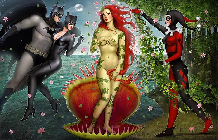 The Birth of Ivy - NSFW, Poison ivy, Harley quinn, Batman, Catwoman, Painting, Sea, Dc comics, Art, Erotic, Hand-drawn erotica, , Birth of Venus