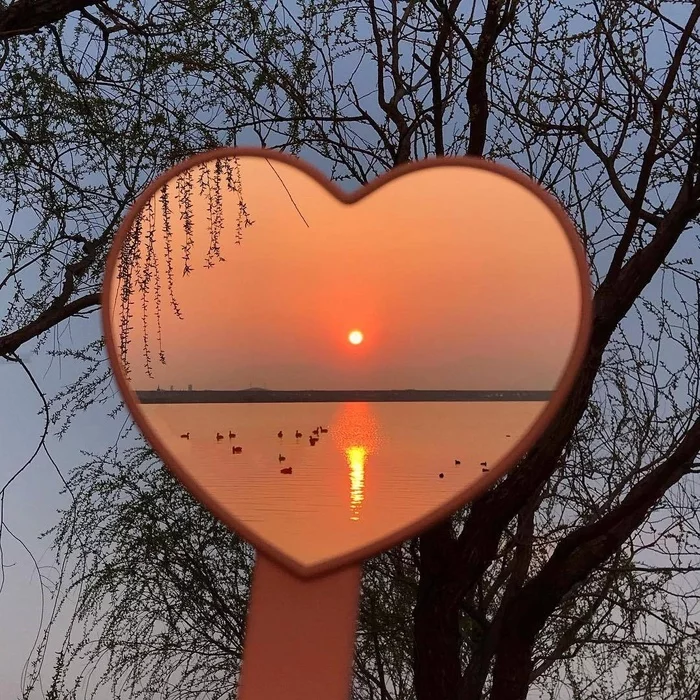 Light in the Heart - Heart, Mirror, Sky, The sun, River, Birds, Shore, The photo, From the network, 