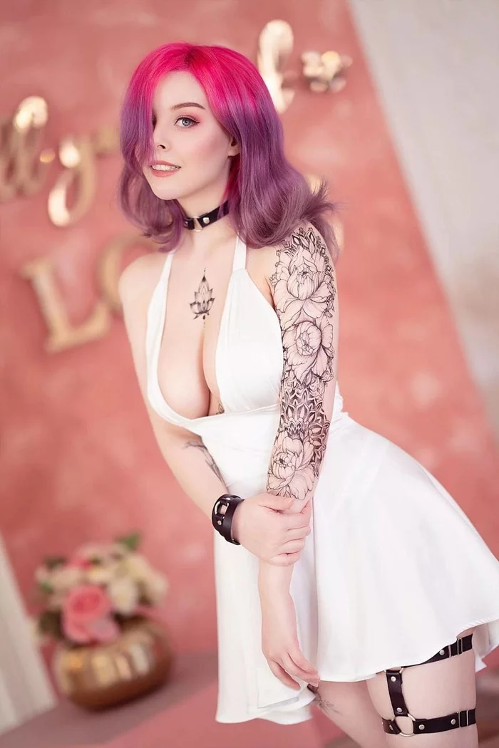 Young woman - NSFW, Erotic, Labia, Boobs, Nudity, Pink hair, Good body, Girl with tattoo, Revealing dress, Longpost, 