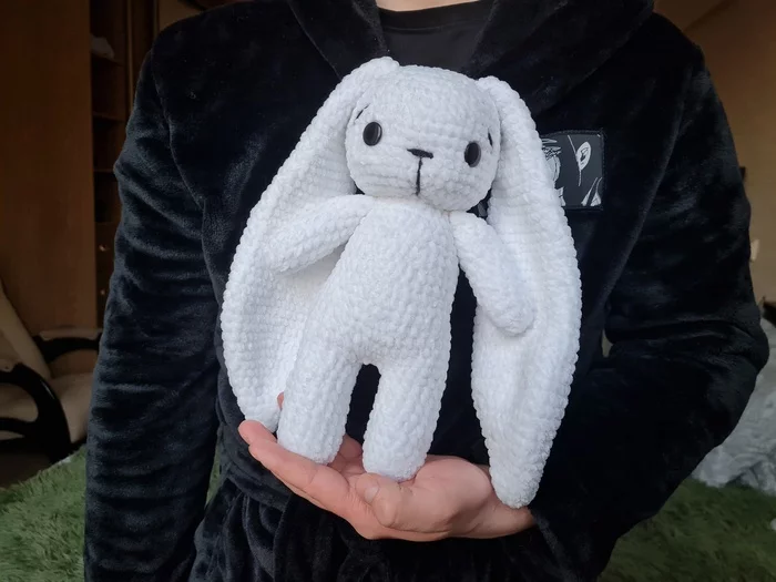 I came back with a plush bunny) - My, Knitting, Crochet, Knitted toys, Knitting, Amigurumi, Toys, With your own hands, Handmade, Needlework without process, Needlework, Plush Toys, Plush yarn, Longpost, Author's toy, Soft toy, 