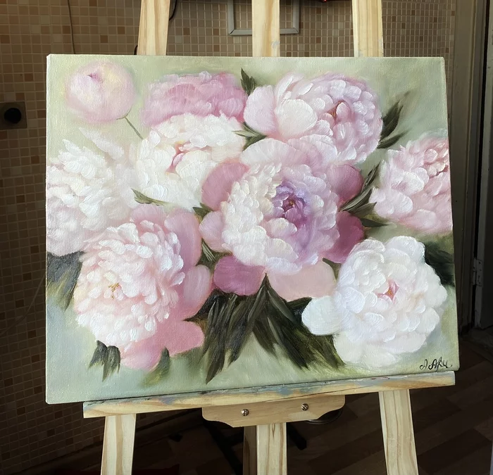 Peonies oil - My, Artist, Saint Petersburg, Painting, Peonies, Still life, Painting, Painting, 