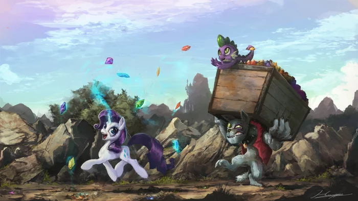Stones for everyone! In vain! - My little pony, Rarity, Spike, Diamond Dogs, Huussii