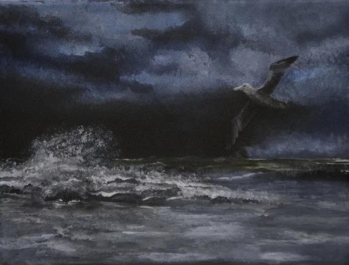 Buri Vestnik - My, Drawing, Petrel, Sea, Storm, Storm, Acrylic, Painting, Painting, 