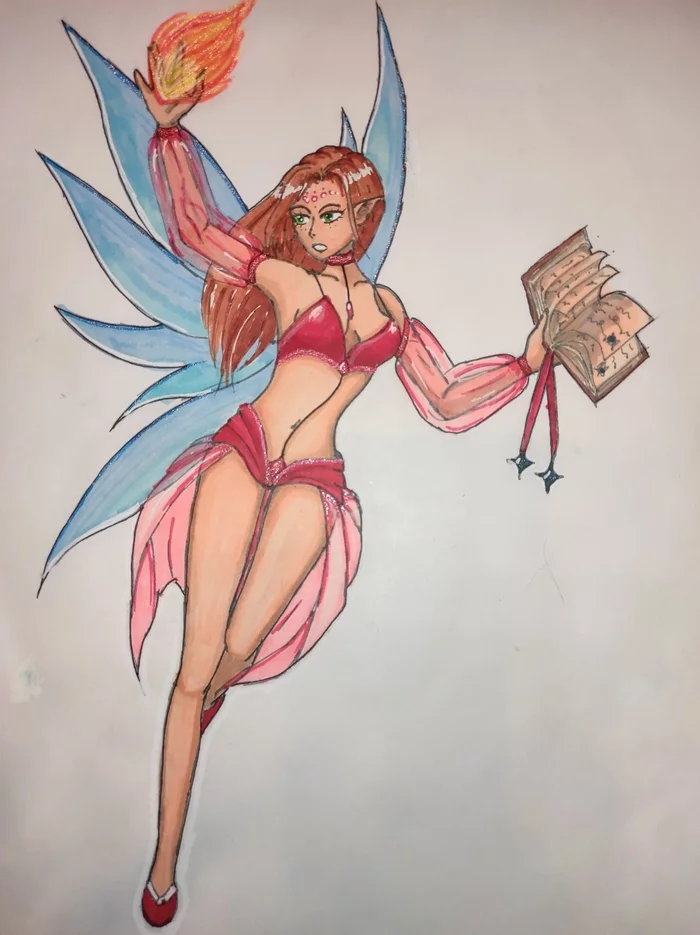 Drawing of the Battle Fairy in color - My, Art, Fairy, Magic, Sketch, Alcohol markers, Fictional characters, Fairy girls, 