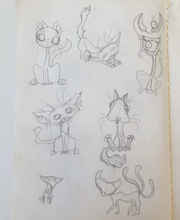 Such different cats - My, Painting, Illustrations, Sketch, Drawing, Art, Sketch, Drawing process, Beginner artist, Pencil drawing, Characters (edit), Colour pencils, Traditional art, Surrealism, Fantasy, Space, Experiment, 
