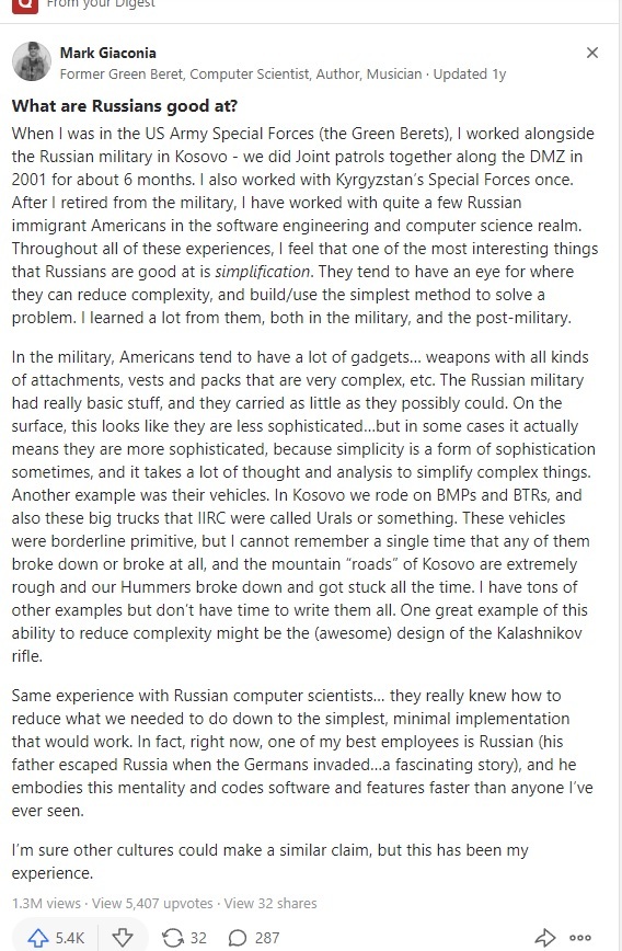 What are Russians good at? (one of the answers on the Quora website) - Opinion, Russians, Quora, IT, Army, Screenshot, 