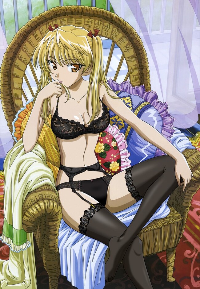 Sawachika Eri - NSFW, Erotic, Hand-drawn erotica, Anime art, School rumble, Stockings, Garters, Underwear, Etty, Anime, Blonde, Armchair, Posing, Digital drawing, Art, Longpost, 