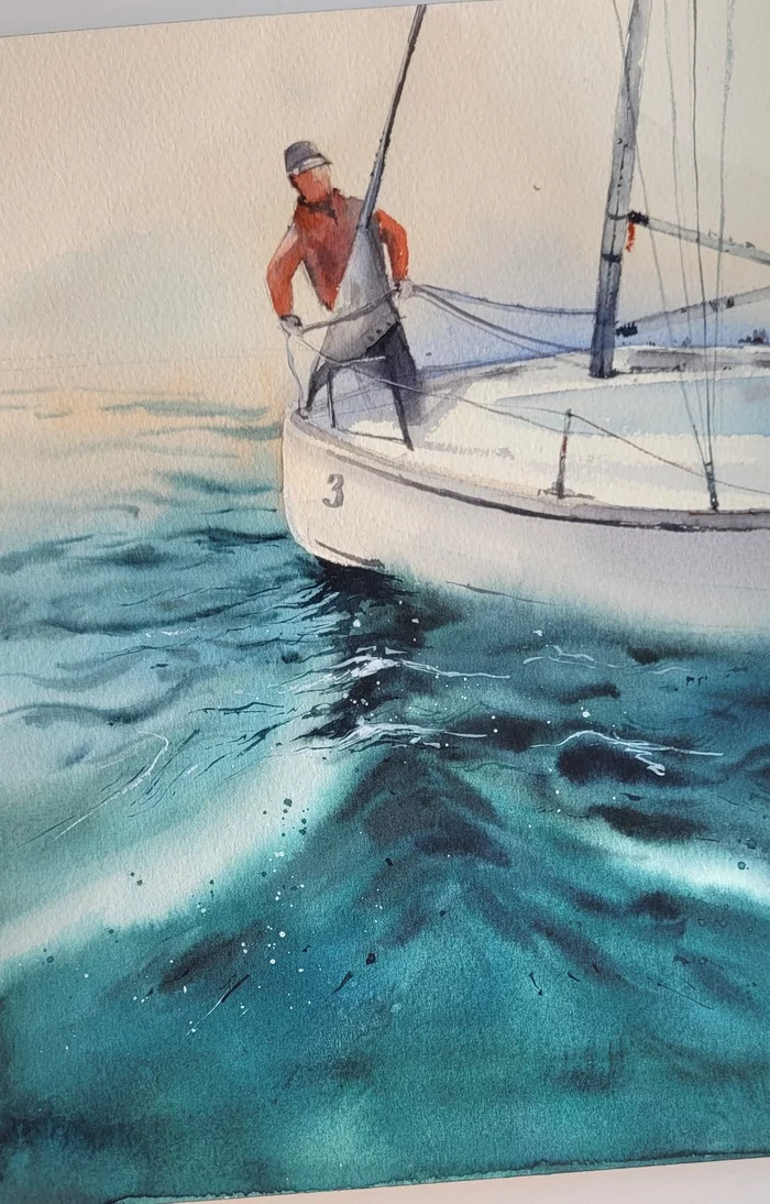 Sea - My, Watercolor, Creation, Sea, Yacht, Painting, Art, 