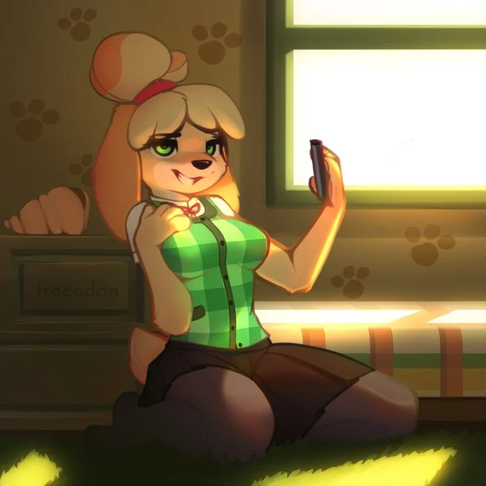 Isabelle - NSFW, Furry, Anthro, Art, Furry edge, Furry dog, Freeedon, Animal crossing, Isabelle, Longpost, 