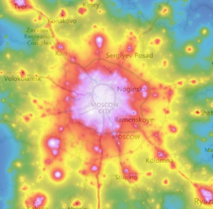 Световое загрязнение Москвы