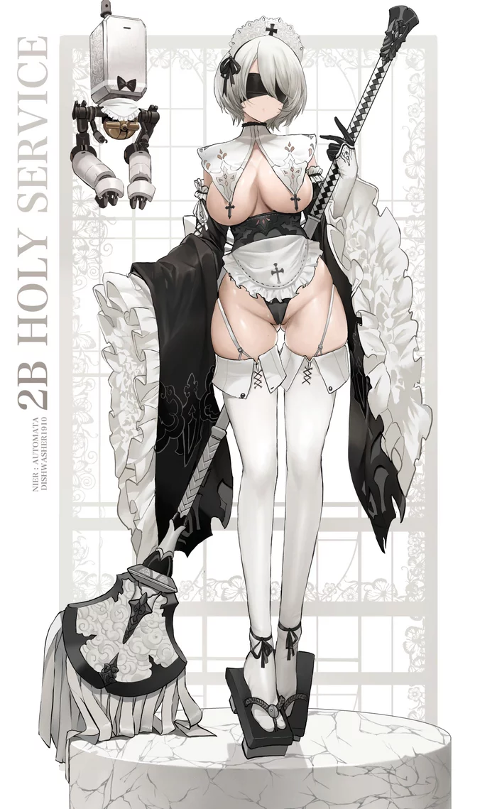 Служанка 2B - NSFW, NIER Automata, Yorha unit No 2 type B, Арт, Игры, Эротика, Dishwasher1910, 