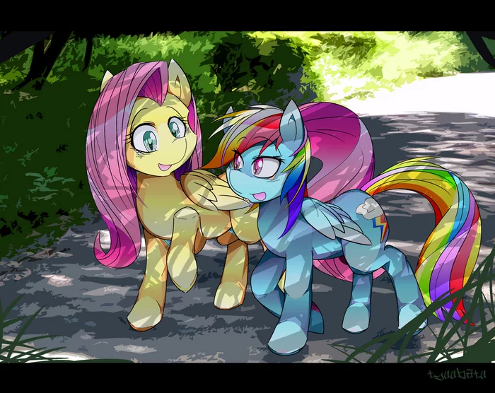 Walk - My little pony, Rainbow dash, Fluttershy, Tyuubatu, 