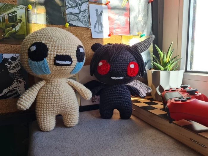 Knitted Isaac and Azazel from the game The Binding of Isaac - My, Knitting, Crochet, Needlework, Soft toy, Amigurumi, Knitted toys, Needlework without process, Author's toy, The binding of isaac, Isaac, Azazel, The Binding of Isaac: Rebirth, The Binding of Isaac: Afterbir, Computer games, Games, Longpost, 