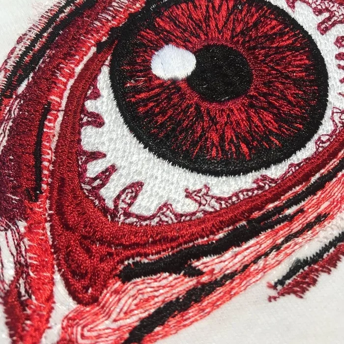 Artistic Machine Eye Embroidery - My, Eyes, Embroidery, Art, Red, Artist, Digital drawing, Graphic design, Design, Needlework, Video, Longpost, 