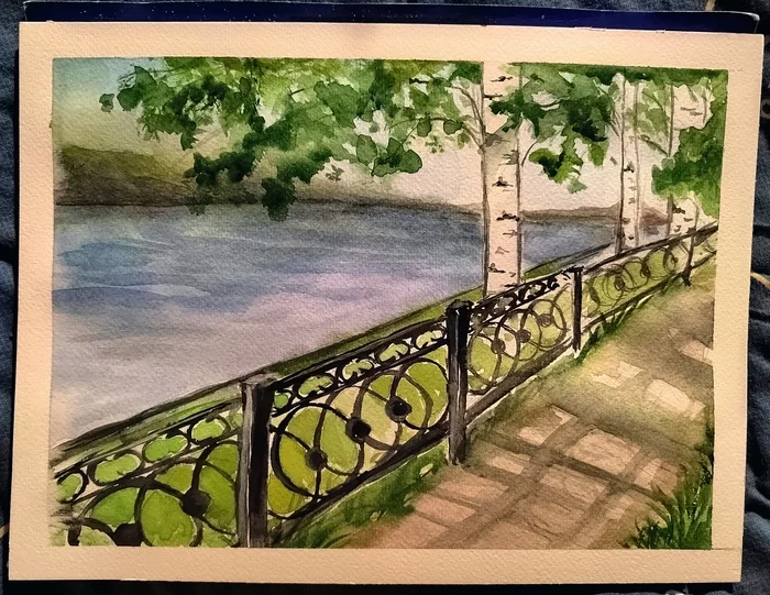 Embankment of Kimry - My, Drawing, Watercolor, Embankment, Kimry, 