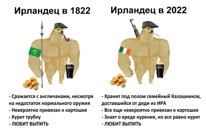 В принципе, за 200 лет мало что изменилось - Ирландия, Англия, Ирландская республиканская армия, Картофель, Ирландский виски, Курение, Картинка с текстом, 