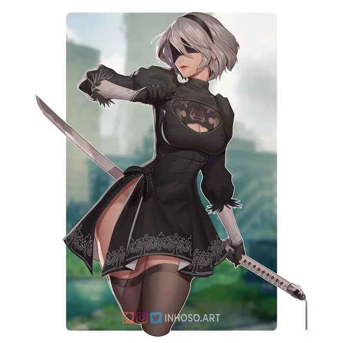 Yorha 2B - Рисунок, NIER Automata, Yorha unit No 2 type B, Девушки, Android, Арт, 