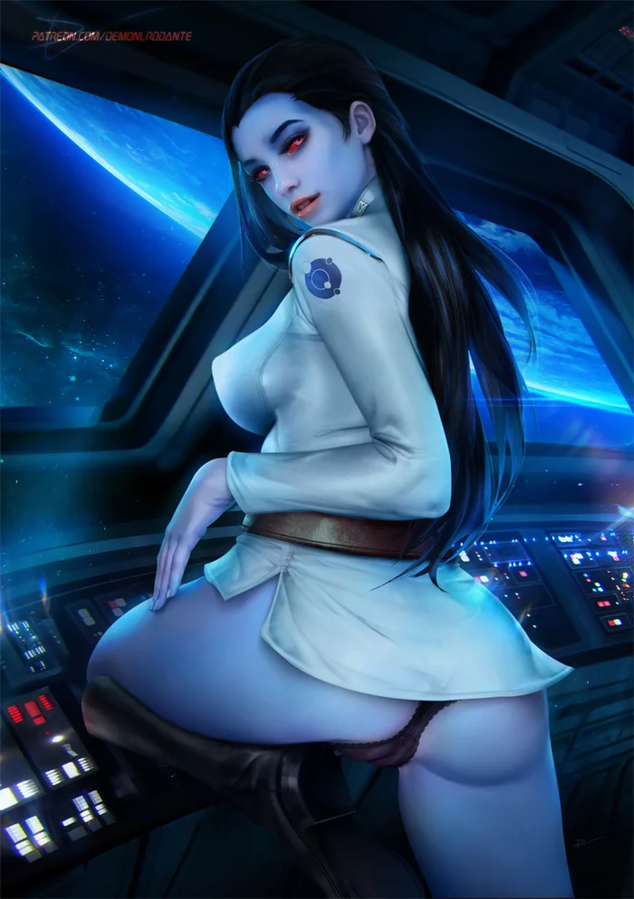 Admiral Ar'alani - NSFW, Art, Drawing, Star Wars, Chiss, Girls, Erotic, Hand-drawn erotica, Underwear, Boobs, Booty, Cameltoe, Upskirt, Back view, Demonlorddante, 