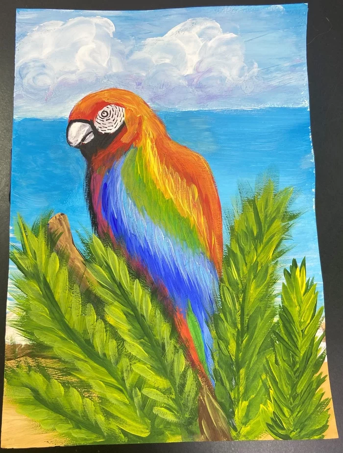 Hurrah! It finally turned out!)) - My, Drawing, Learning to draw, Gouache, A parrot, Friday tag is mine, Video, Youtube, Longpost