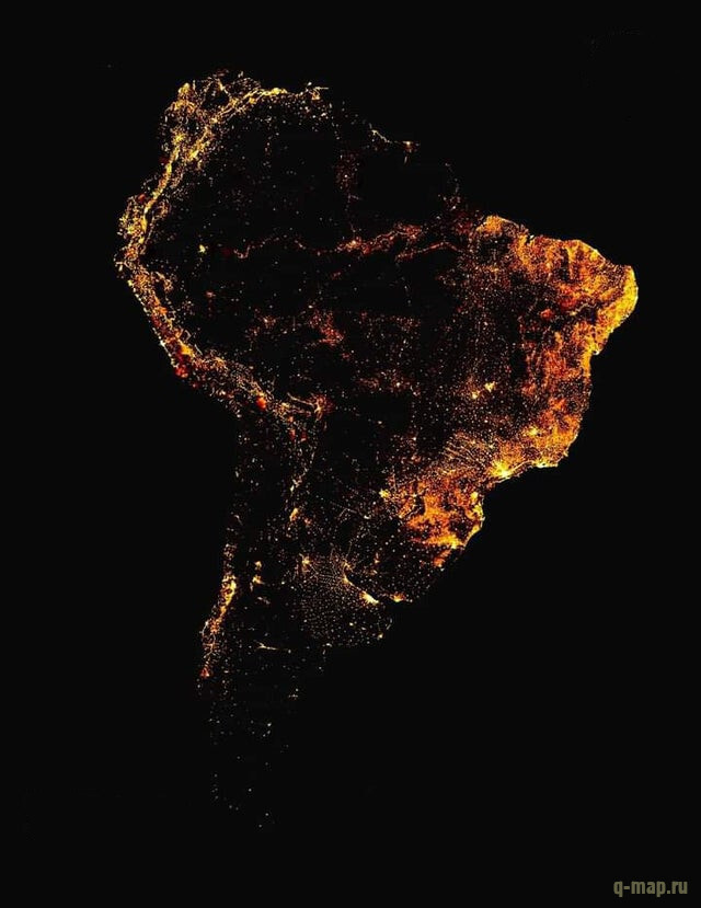 Карта плотности населения в Южной Америке