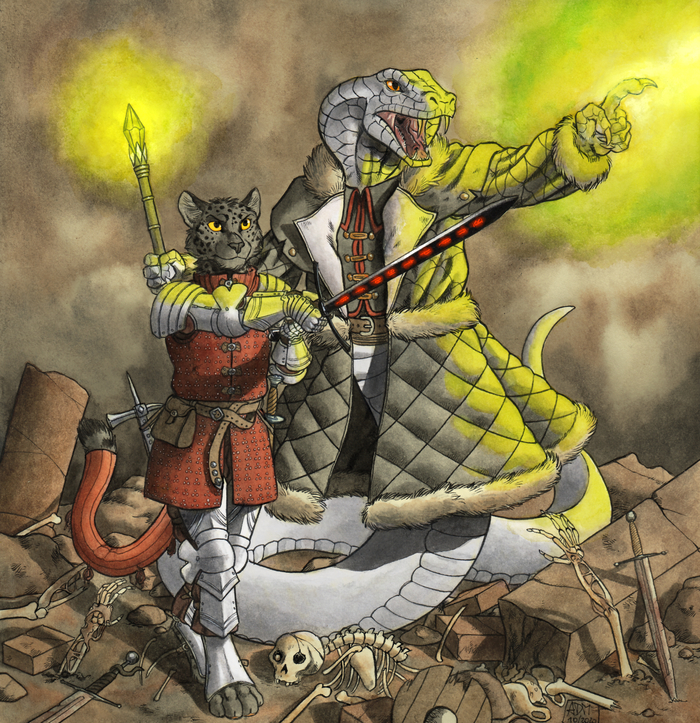 Topaz and Rha'jaar , , Furry Art, 0laffson, Furry snake, Furry Feline