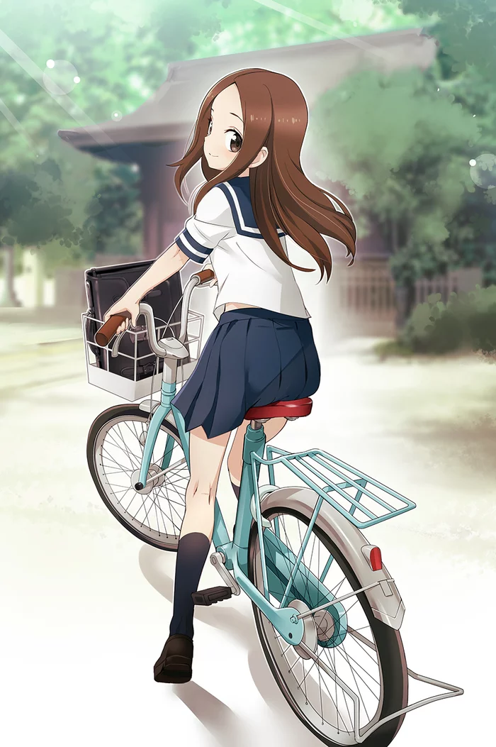 Takagi - Anime, Anime art, Karakai jouzu no takagi-san, Takagi, A bike, 