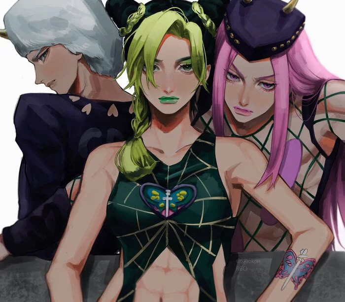 Stone Ocean - Art, Anime, Anime art, Jojos bizarre adventure, Stone Ocean, Jolyne Cujoh, Narciso Anasui, Weather Report, Sriokorr, 