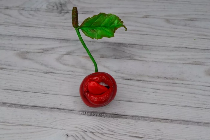 Cherry Brooch - My, Cherry, Brooch, Polymer clay, beauty, cherry, Needlework without process, Needlework, Handmade, 