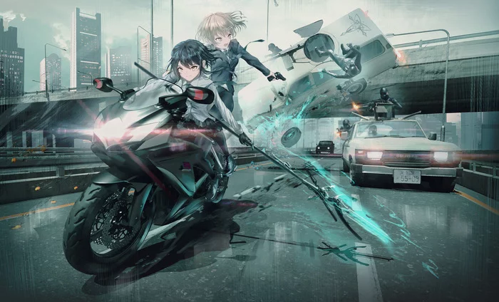 The pursuit - Anime, Anime art, Anime original, Sci-Art, Sci-Fantasy, Science fiction, Погоня, The pursuit