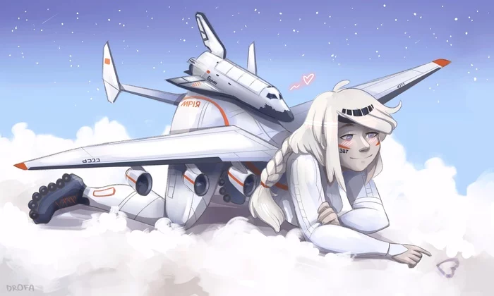 When there is somewhere to fly, there is no need to return... - Art, Anime, Anime art, Humanization, An-225, Buran, Soviet technology, Sky