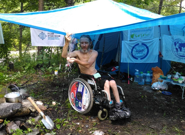 IN CAMPING CONDITIONS... I travel in a wheelchair... - My, Tourism, Disabled person, Dream, Disabled carriage, Primorsky Krai, Дальний Восток, Lazovsky Reserve, Travel across Russia, Rain, Tent, Taiga, Paratourism, Paratraveler, Igor Skikevich