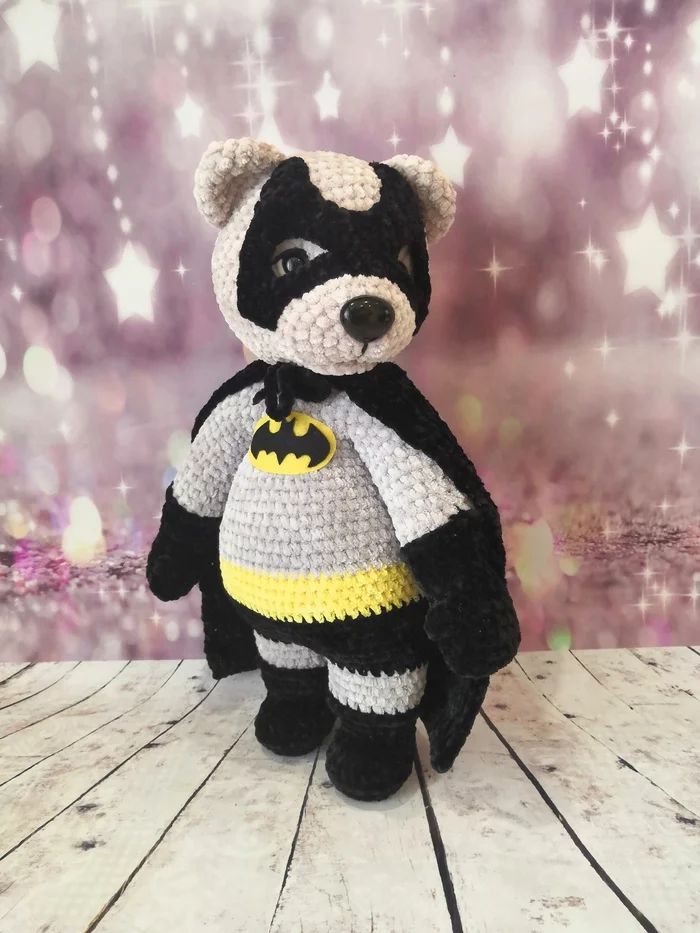 Batman Bear - My, Amigurumi, Knitting, Crochet, Knitted toys, Soft toy, Plush Toys, Batman, Presents, Longpost, 