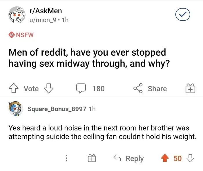 Both laughter and sin ... - Sex, Fan, Question, Askreddit, Screenshot, Suicide